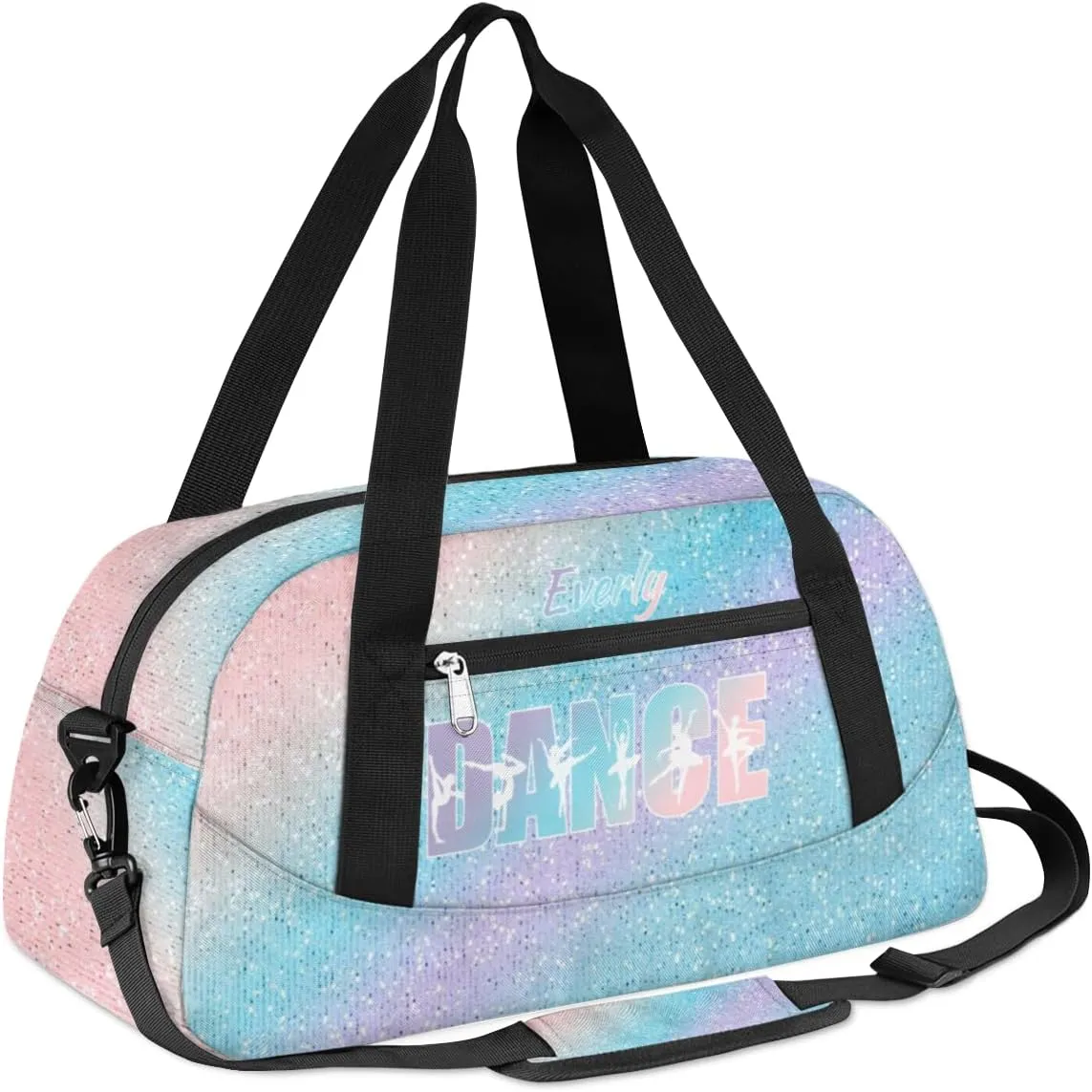 Personalized Dance Bag for Girls Teens, Custom Dance Bag Overnight Small Duffel Bag Carry On Weekend Sports Travel Bag for School Practice Gymnastics Ballet, Blue Sequins