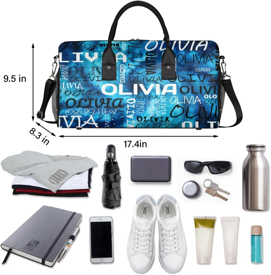 Personalized Dance Bag with Name Art Tie Dye Custom Gym Duffle Bag for Women Travel Bag Carry On Tote Weekender Overnight Bags Sport Training Bag
