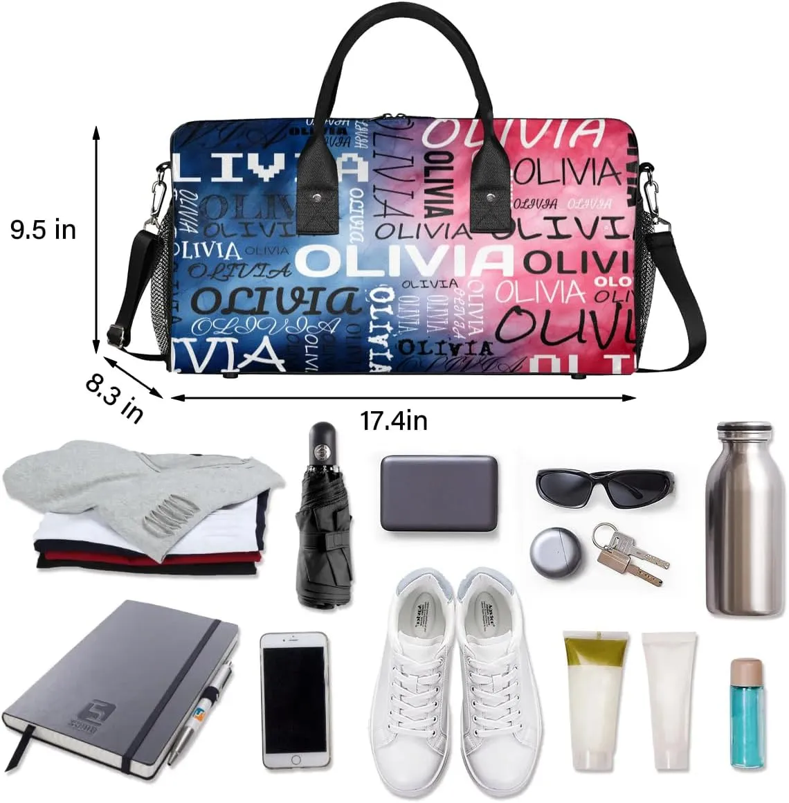 Personalized Dance Bag with Name Funny Tie Dye Custom Gym Duffle Bag for Women Travel Bag Carry On Tote Weekender Overnight Bags Sport Training Bag