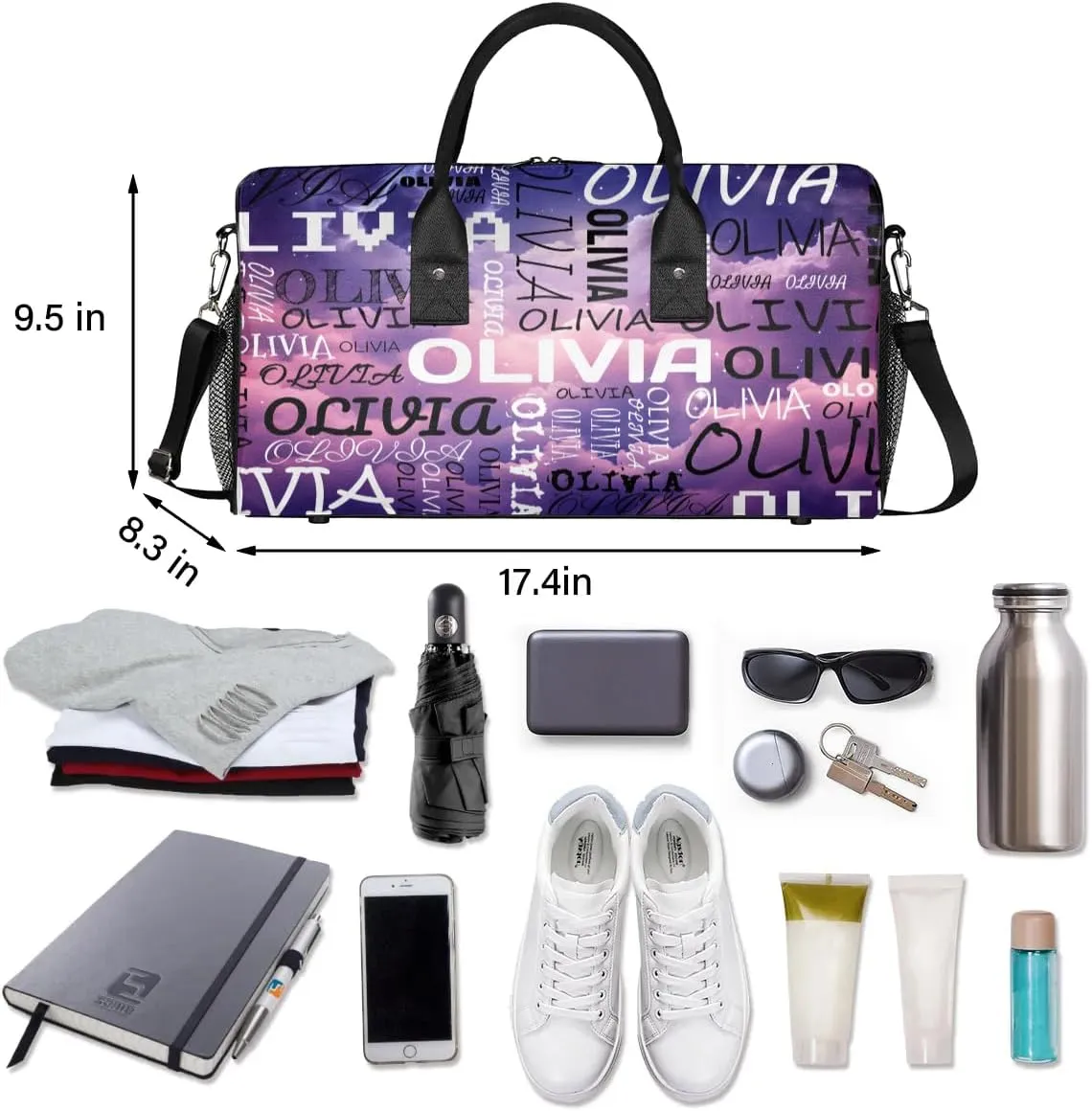 Personalized Dance Bag with Name Starry Night Universe Custom Gym Duffle Bag for Women Travel Bag Carry On Tote Weekender Overnight Bags Sport Training Bag