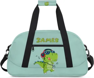 Personalized Duffel Bag for Boys Gym Bag with Name Small Overnight Tote Bag for Kids Music Dinosaur Green Sports Bag
