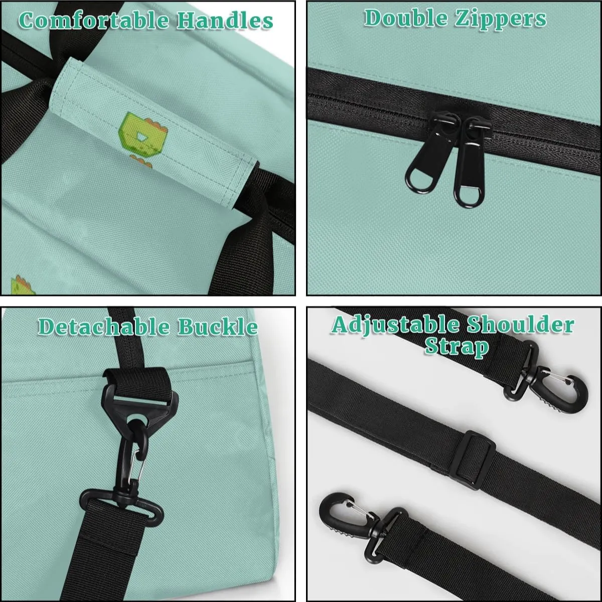 Personalized Duffel Bag for Boys Gym Bag with Name Small Overnight Tote Bag for Kids Music Dinosaur Green Sports Bag