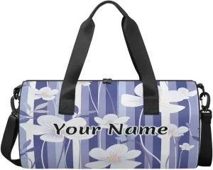 Personalized Duffel Bag for Women, Custom Watercolor Floral Gym Bag for Sports, Waterproof Dance Bag with Name, Lightweight Carryon Gym Bag, Striped