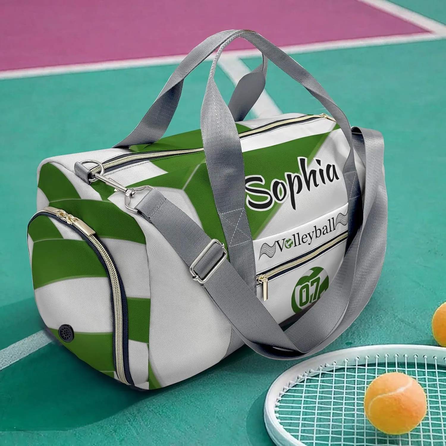 Personalized Duffel Bag Travel Bag Volleyball Green with Shoes Compartment Gym Yoga Sport Men Women Waterproof with Name