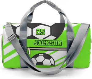 Personalized Duffle Bag with Name,Soccer Ball Sports Green Custom Travel Bag Carry On Weekend Overnight Bag Gym Sports Bag Dance Bag