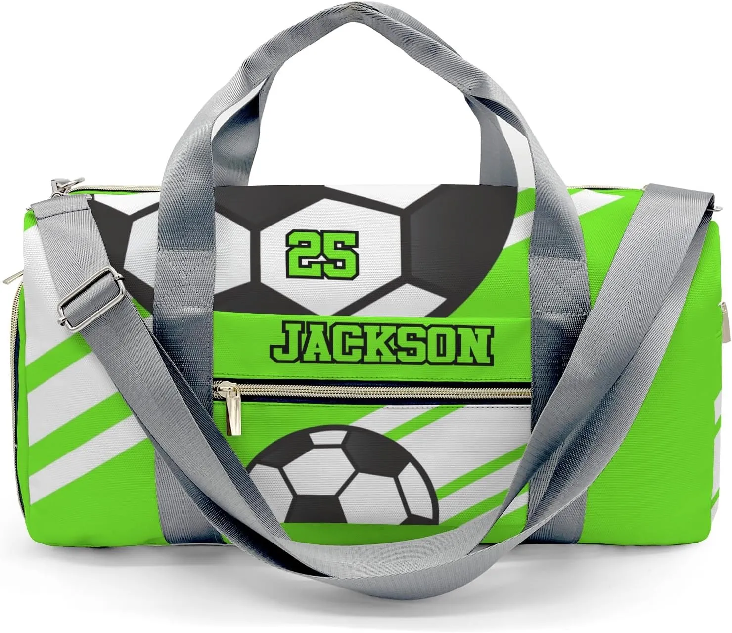 Personalized Duffle Bag with Name,Soccer Ball Sports Green Custom Travel Bag Carry On Weekend Overnight Bag Gym Sports Bag Dance Bag