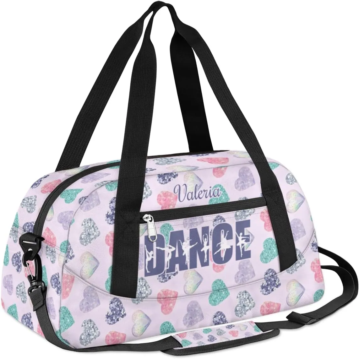 Personalized Gym Bag for Girls Teens, Custom Dance Bag Overnight Small Duffel Bag Carry On Weekend Sports Travel Bag for School Practice Gymnastics Ballet, Colorful Heart
