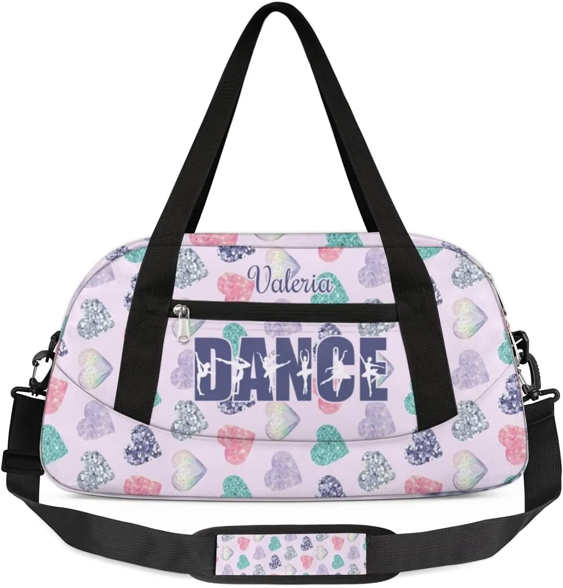 Personalized Gym Bag for Girls Teens, Custom Dance Bag Overnight Small Duffel Bag Carry On Weekend Sports Travel Bag for School Practice Gymnastics Ballet, Colorful Heart