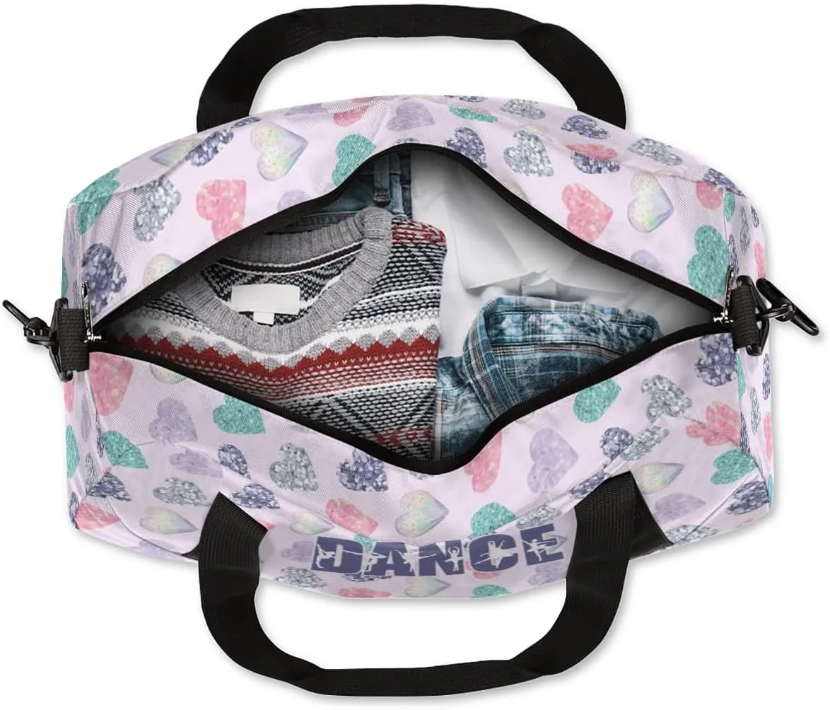 Personalized Gym Bag for Girls Teens, Custom Dance Bag Overnight Small Duffel Bag Carry On Weekend Sports Travel Bag for School Practice Gymnastics Ballet, Colorful Heart
