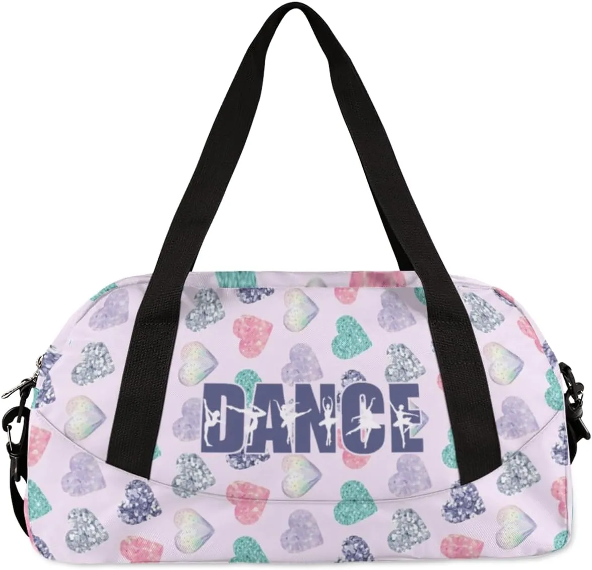 Personalized Gym Bag for Girls Teens, Custom Dance Bag Overnight Small Duffel Bag Carry On Weekend Sports Travel Bag for School Practice Gymnastics Ballet, Colorful Heart