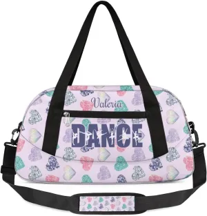 Personalized Gym Bag for Girls Teens, Custom Dance Bag Overnight Small Duffel Bag Carry On Weekend Sports Travel Bag for School Practice Gymnastics Ballet, Colorful Heart