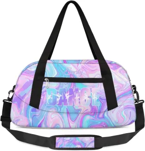 Personalized Gym Bag for Girls Teens, Custom Dance Bag Overnight Small Duffel Bag Carry On Weekend Sports Travel Bag for School Practice Gymnastics Ballet, Purple Watercolors