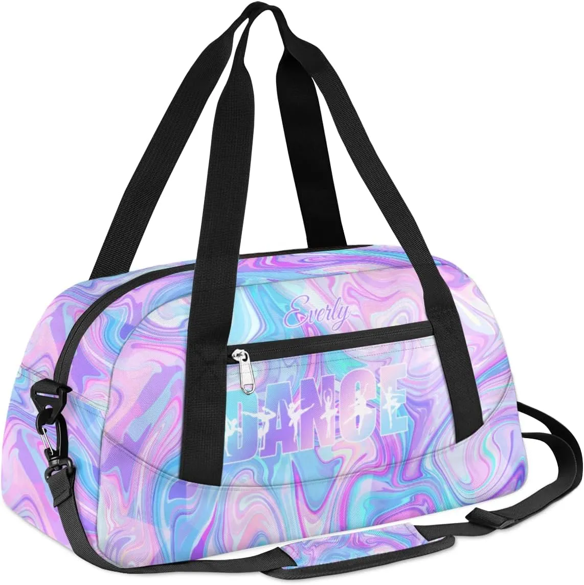 Personalized Gym Bag for Girls Teens, Custom Dance Bag Overnight Small Duffel Bag Carry On Weekend Sports Travel Bag for School Practice Gymnastics Ballet, Purple Watercolors