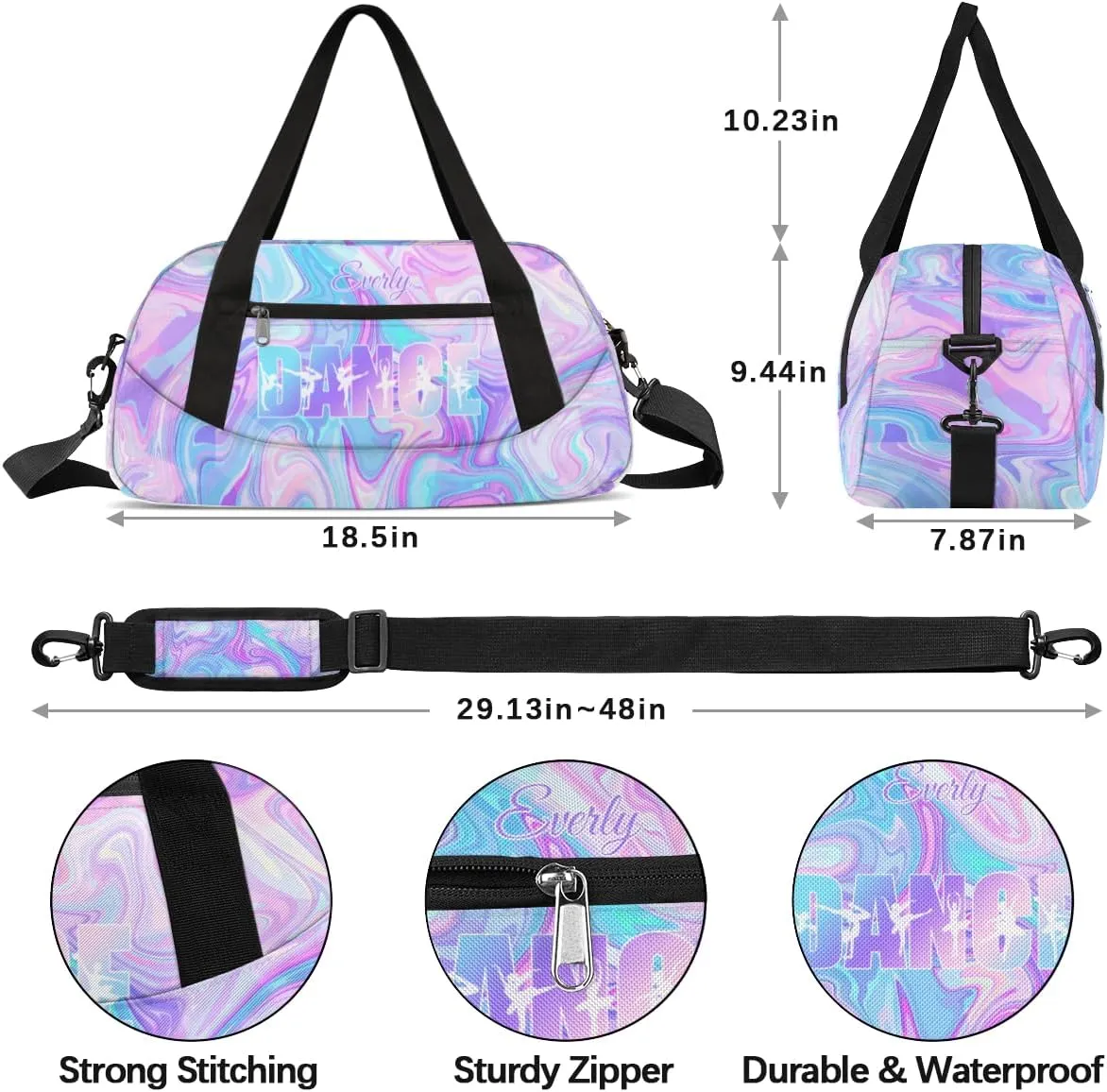 Personalized Gym Bag for Girls Teens, Custom Dance Bag Overnight Small Duffel Bag Carry On Weekend Sports Travel Bag for School Practice Gymnastics Ballet, Purple Watercolors