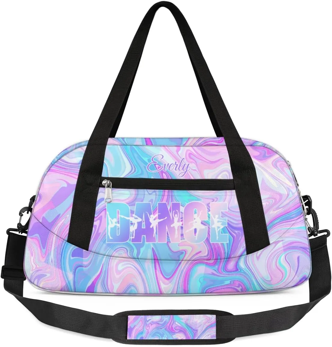 Personalized Gym Bag for Girls Teens, Custom Dance Bag Overnight Small Duffel Bag Carry On Weekend Sports Travel Bag for School Practice Gymnastics Ballet, Purple Watercolors