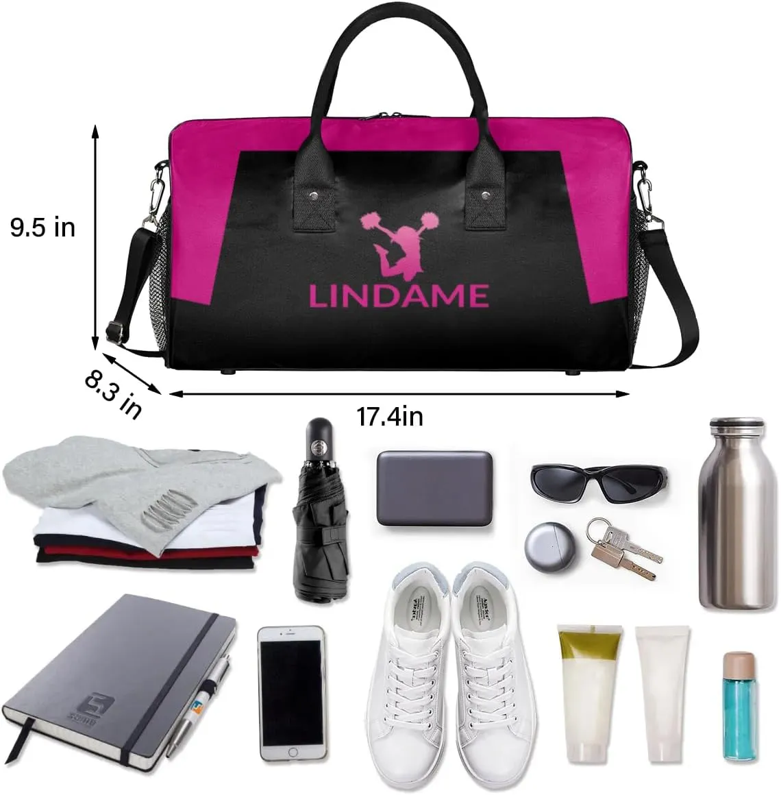 Personalized Gym Bag for Women Cheerleader Duffel Bag with Custom Text, Duffle Bag for Travel, Fitness & Workout, Sports Gifts for Women