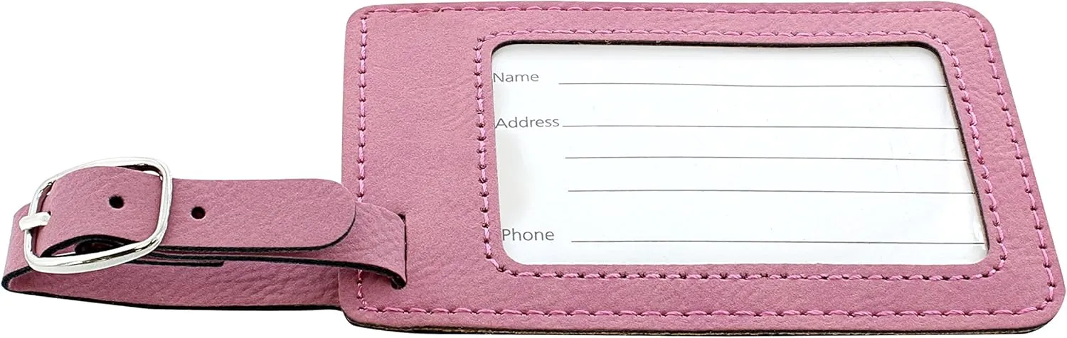 Personalized Initial & Name Tag 2-pack Laser Engraved Leatherette Customized Luggage Tags Pink & Black