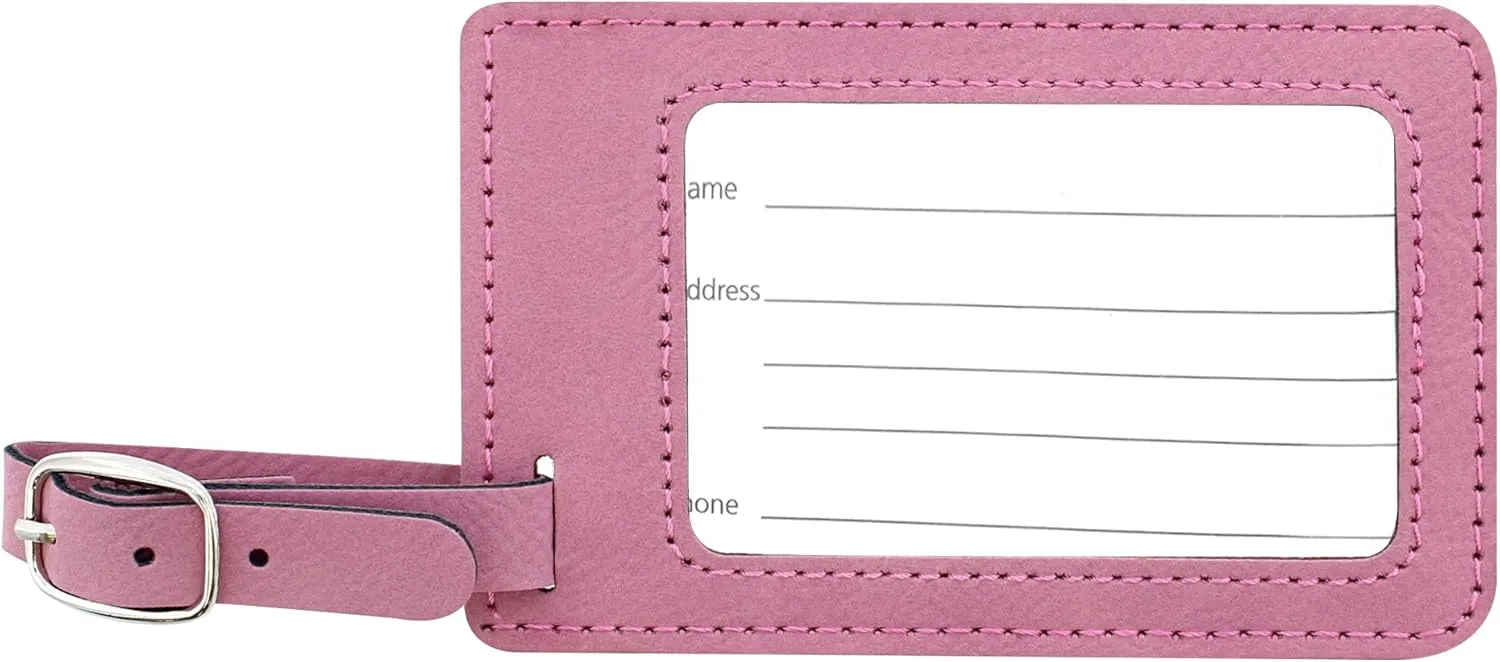 Personalized Initial & Name Tag 2-pack Laser Engraved Leatherette Customized Luggage Tags Pink & Black