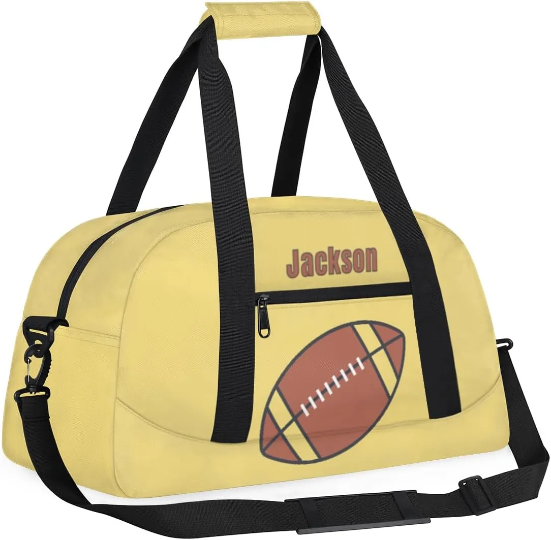 Personalized Kids Gym Bag American Football Yellow Custom Name Sport Duffel Bag for Teens Boys Large Practice Workout Bags Travel Duffel Bag