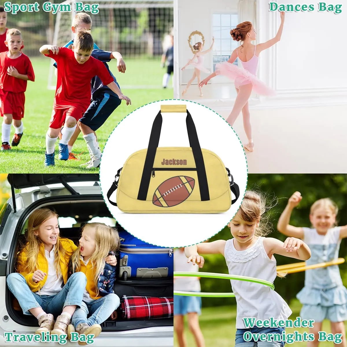 Personalized Kids Gym Bag American Football Yellow Custom Name Sport Duffel Bag for Teens Boys Large Practice Workout Bags Travel Duffel Bag