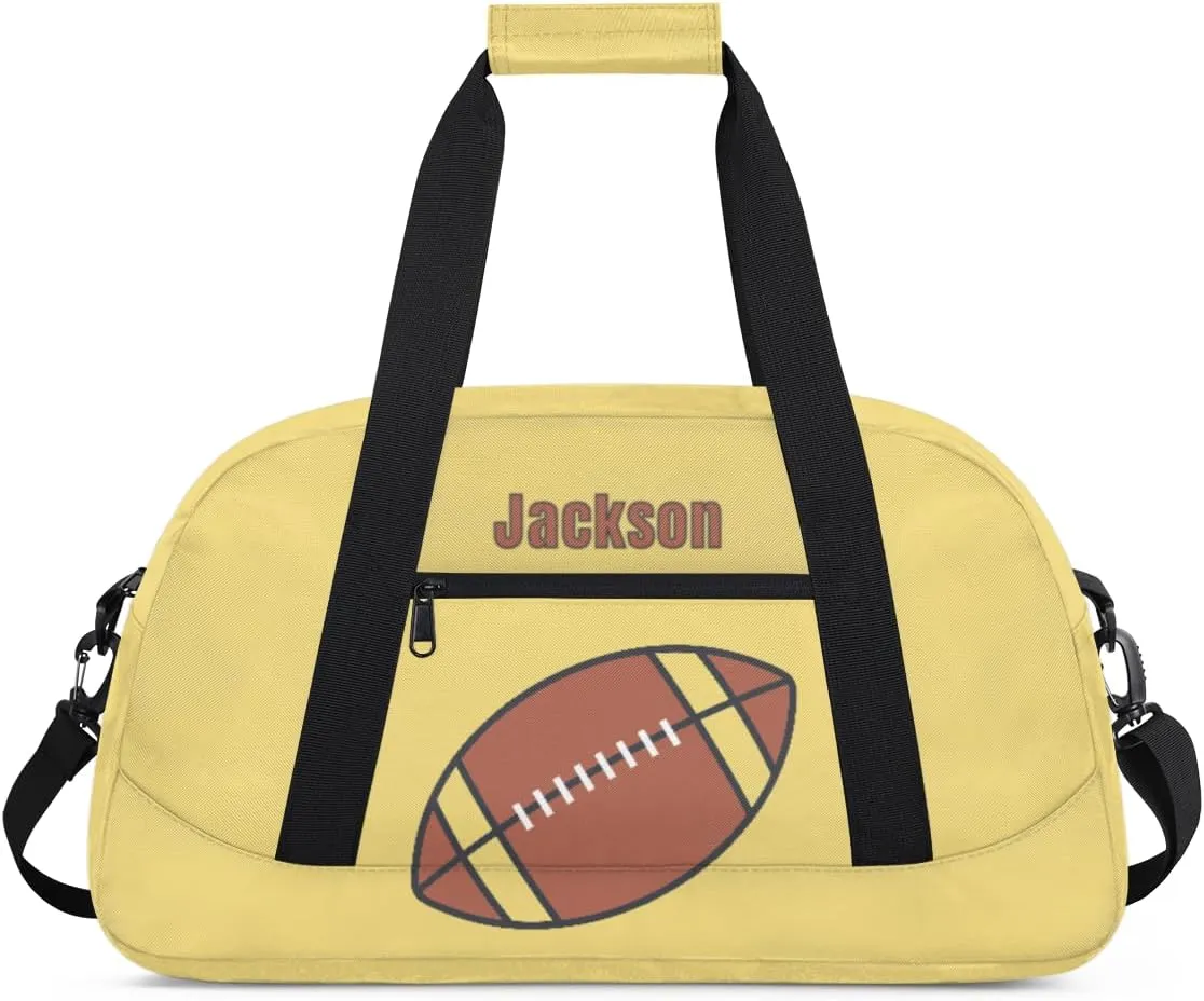 Personalized Kids Gym Bag American Football Yellow Custom Name Sport Duffel Bag for Teens Boys Large Practice Workout Bags Travel Duffel Bag