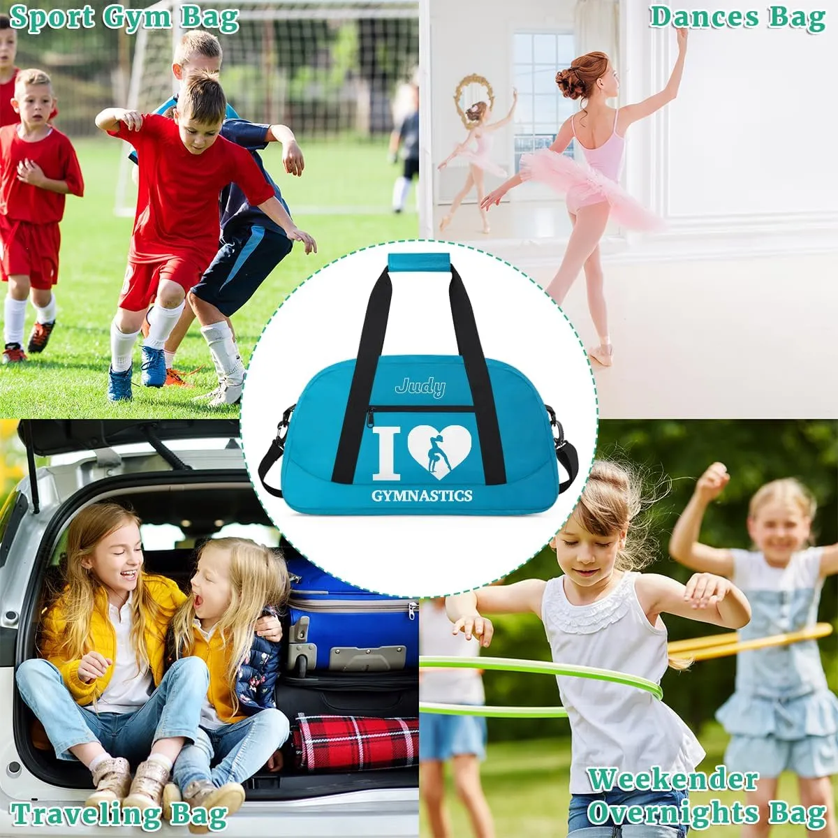 Personalized Kids Gymnastic Bag Blue Raspberry Color Gymnast Custom Name Sport Gymnast Duffel Bag for Girls Teens Large Dance Bags Travel Duffel Bag