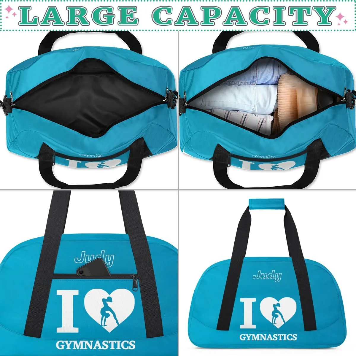 Personalized Kids Gymnastic Bag Blue Raspberry Color Gymnast Custom Name Sport Gymnast Duffel Bag for Girls Teens Large Dance Bags Travel Duffel Bag