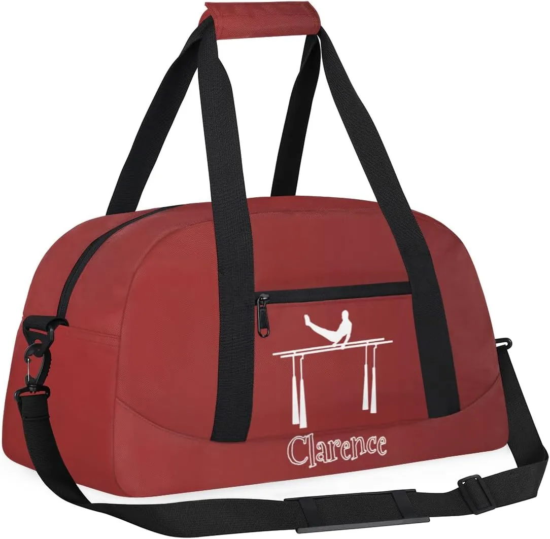 Personalized Kids Gymnastic Bag Cherry Red Gymnastic Bars Custom Name Sport Gymnast Duffel Bag for Girls Teens Large Dance Bags Travel Duffel Bag