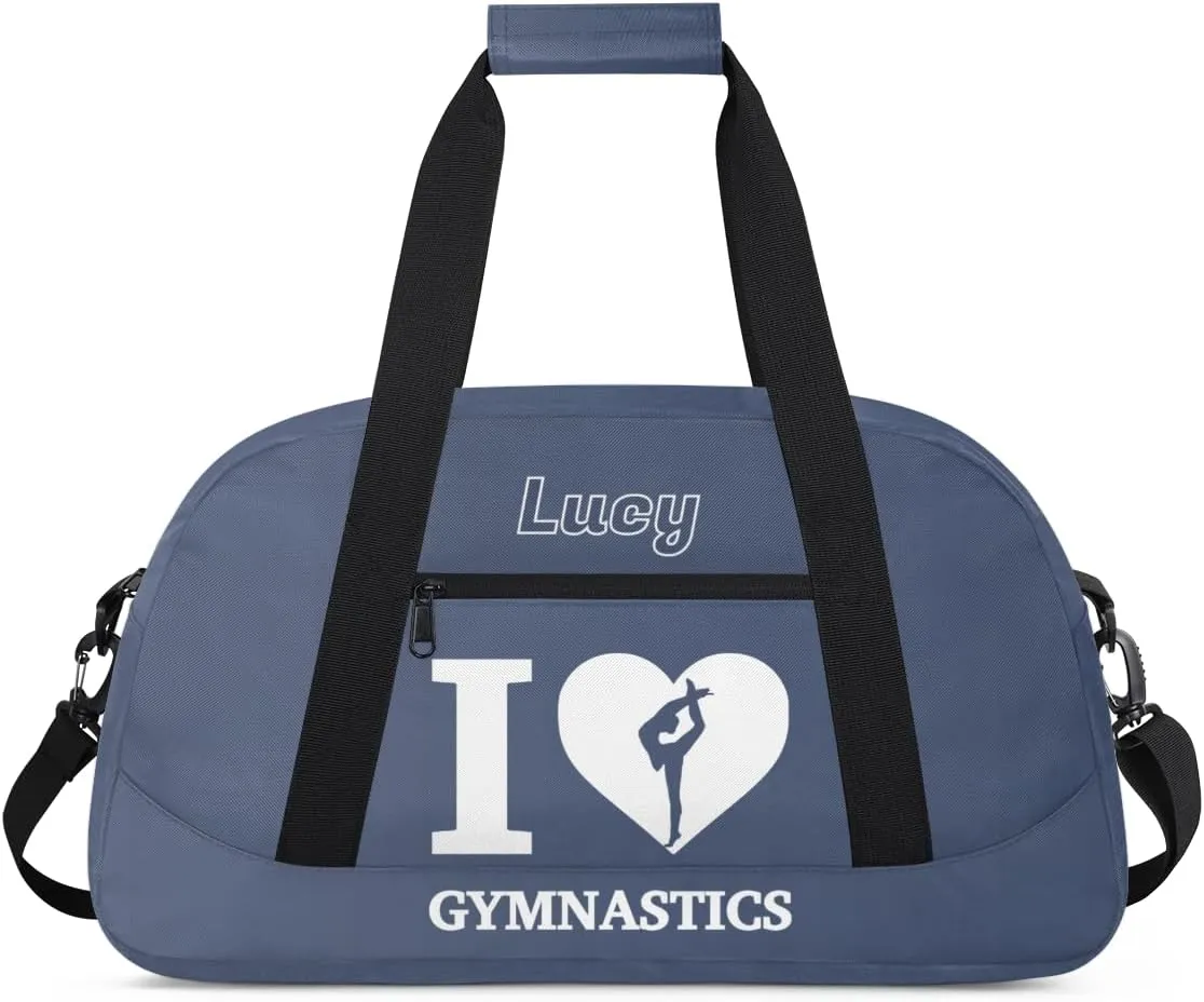Personalized Kids Gymnastic Bag Dark Grey Gymnastic Custom Name Sport Gymnast Duffel Bag for Girls Teens Large Dance Bags Travel Duffel Bag