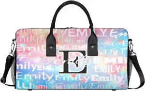 Personalized Letter Initial Dance Bag Custom Monogrammed Gym Duffle Bag Colorful Hearts Pattern Travel Bag Carry On Tote Weekender Overnight Bags Sport Training Bag