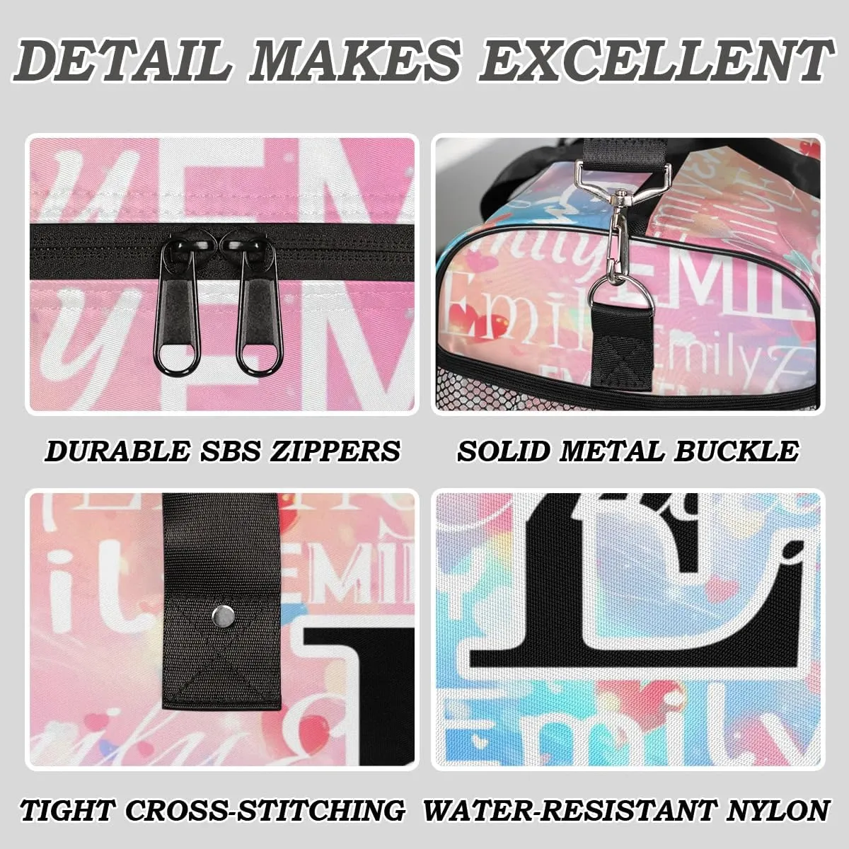 Personalized Letter Initial Dance Bag Custom Monogrammed Gym Duffle Bag Colorful Hearts Pattern Travel Bag Carry On Tote Weekender Overnight Bags Sport Training Bag