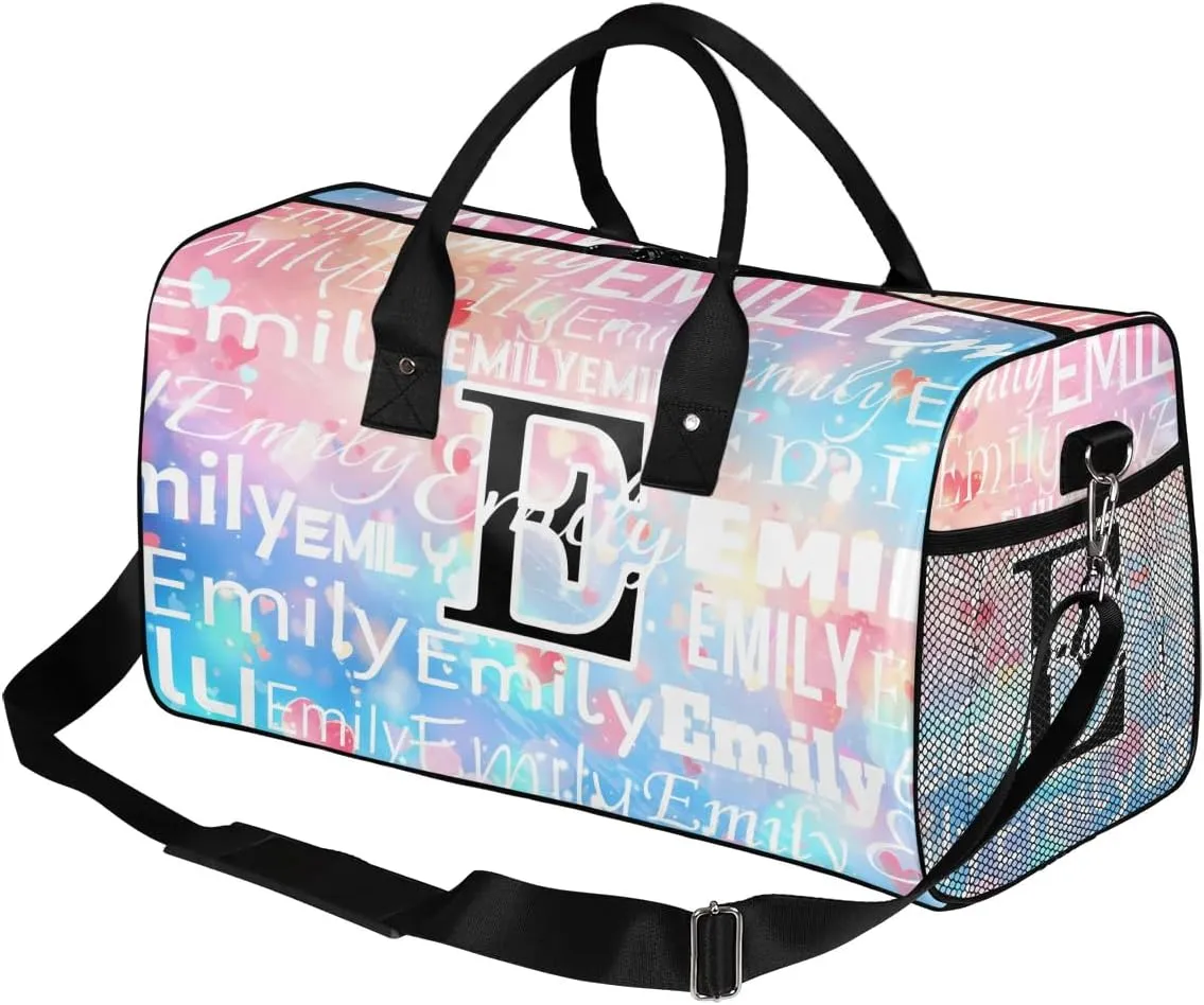 Personalized Letter Initial Dance Bag Custom Monogrammed Gym Duffle Bag Colorful Hearts Pattern Travel Bag Carry On Tote Weekender Overnight Bags Sport Training Bag