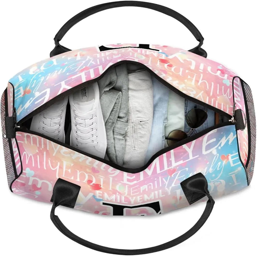 Personalized Letter Initial Dance Bag Custom Monogrammed Gym Duffle Bag Colorful Hearts Pattern Travel Bag Carry On Tote Weekender Overnight Bags Sport Training Bag