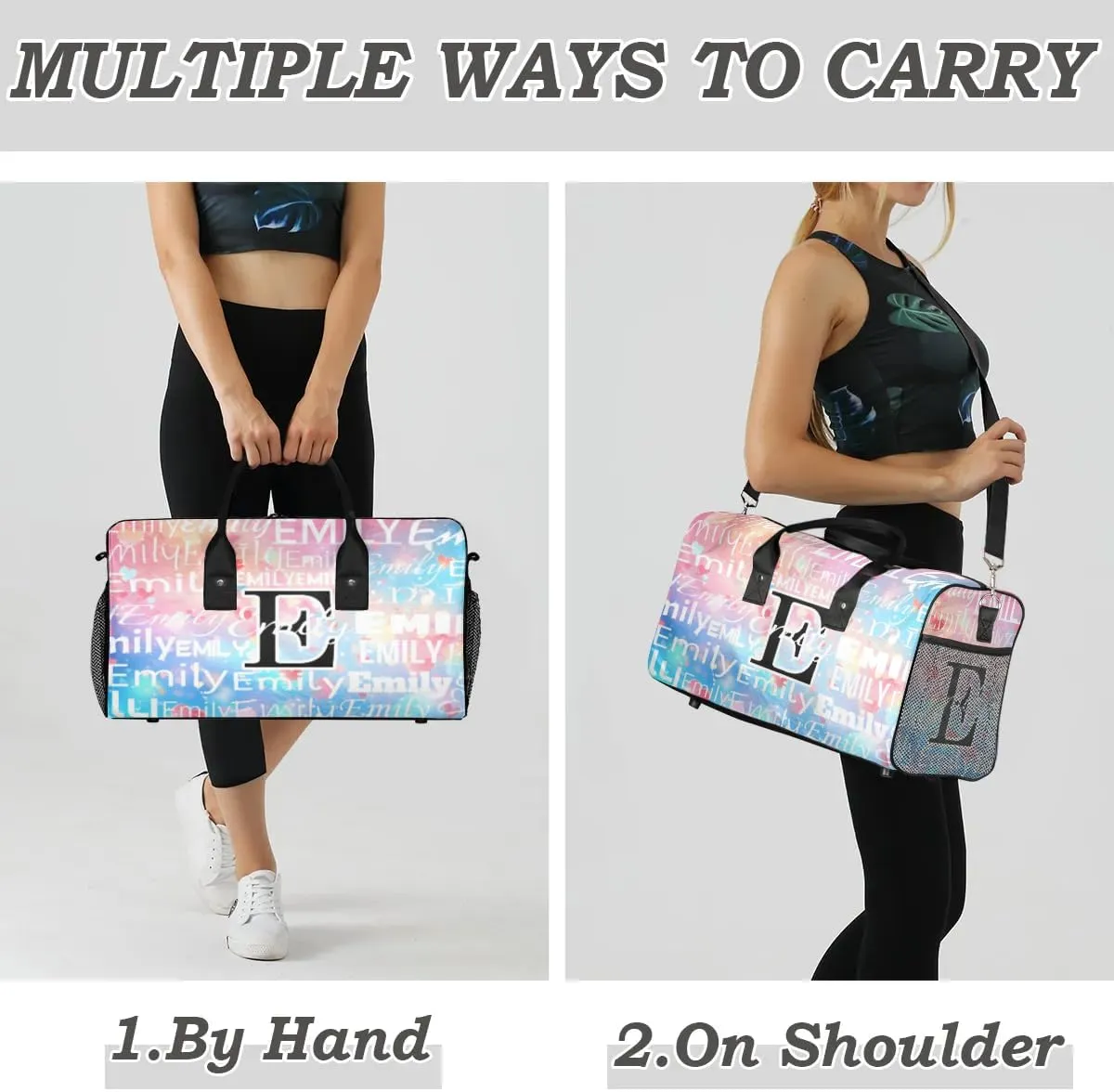 Personalized Letter Initial Dance Bag Custom Monogrammed Gym Duffle Bag Colorful Hearts Pattern Travel Bag Carry On Tote Weekender Overnight Bags Sport Training Bag
