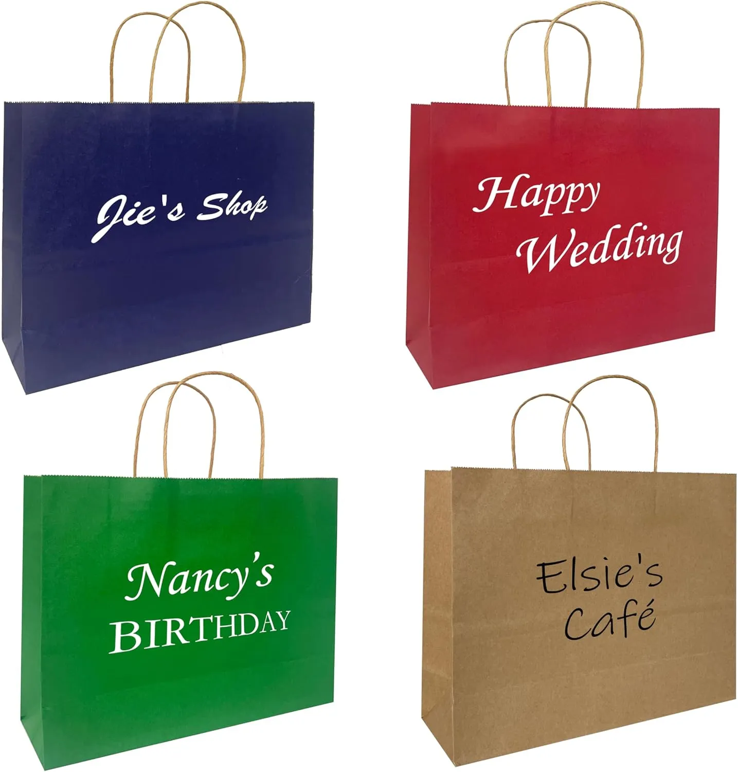 Personalized Paper Bags, 100 PCS Custom Printed Kraft Paper Bags for Small Business, Retail Gift Bags with Logo, Brown Shopping bag with Handle, Paper Bags, Party (Horizontal, 1count (Pack of 100))