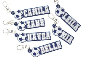 Personalized Soccer bag tag for water bottles, sports, gym, and soccer bags. Custom name keychain for soccer coaches, players, and party gifts