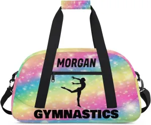 Personalized Sport Duffle Gymnastics Bag Girls, Custom Name Carry On Weekender Bag for Women Men Travel Business Trip, Gradient Colorful Rainbow Pink Yellow