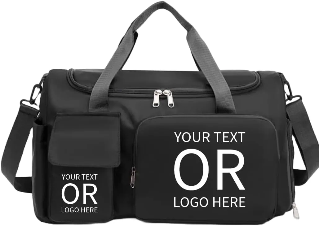 Personalized Sports Bag - Custom Gym Bag, Cheer Bag, Weekender Bag, Duffle Bags Personalized for Men, Women - Personalized Duffel Bag with Name (Black with your text and logo)