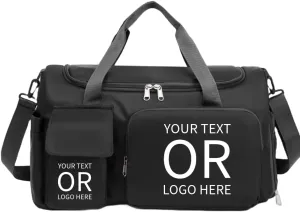 Personalized Sports Bag - Custom Gym Bag, Cheer Bag, Weekender Bag, Duffle Bags Personalized for Men, Women - Personalized Duffel Bag with Name (Black with your text and logo)