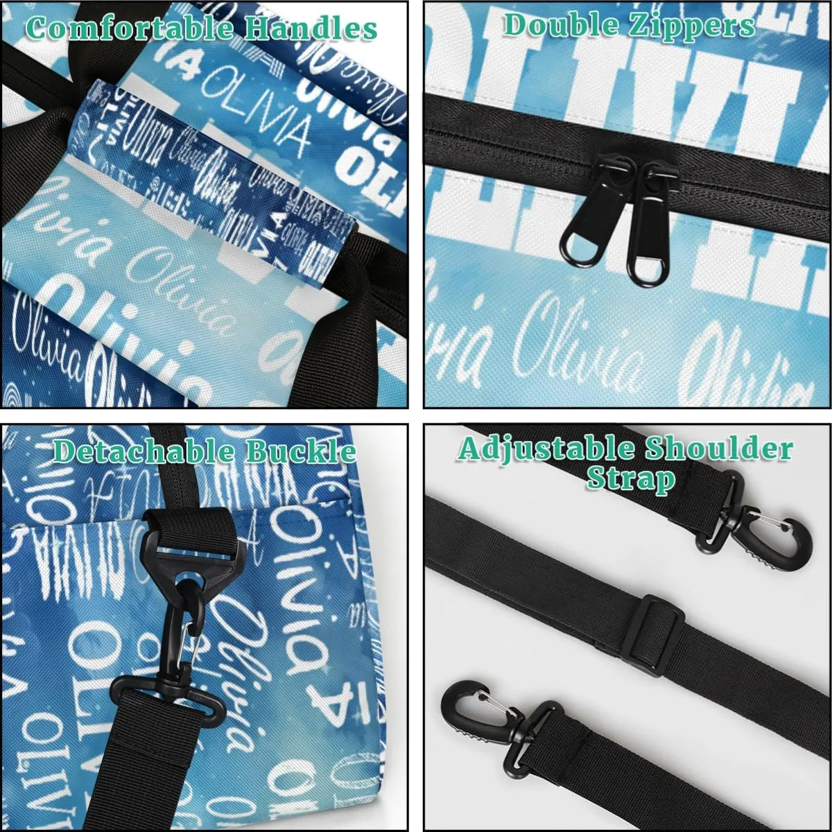Personalized Sports Bag Names for Boys Teens, Custom Name Sport Fitness Duffle Gym Bag Travel Weekender Lightweight Bags, Watercolor Blue