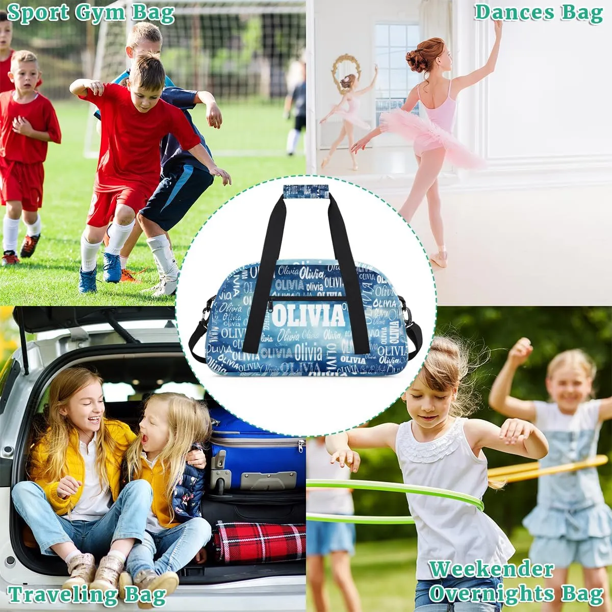 Personalized Sports Bag Names for Boys Teens, Custom Name Sport Fitness Duffle Gym Bag Travel Weekender Lightweight Bags, Watercolor Blue