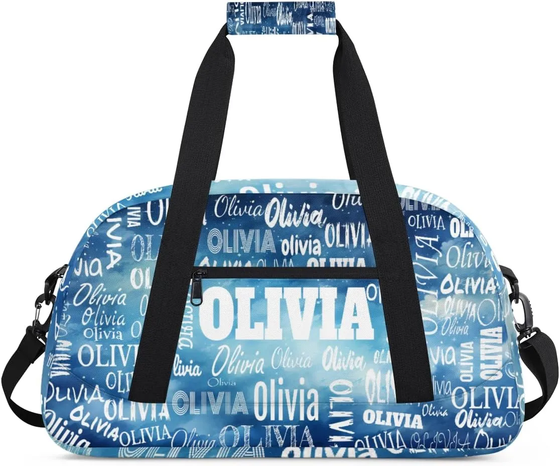 Personalized Sports Bag Names for Boys Teens, Custom Name Sport Fitness Duffle Gym Bag Travel Weekender Lightweight Bags, Watercolor Blue
