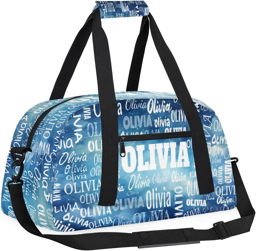 Personalized Sports Bag Names for Boys Teens, Custom Name Sport Fitness Duffle Gym Bag Travel Weekender Lightweight Bags, Watercolor Blue