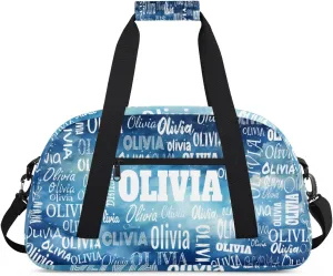 Personalized Sports Bag Names for Boys Teens, Custom Name Sport Fitness Duffle Gym Bag Travel Weekender Lightweight Bags, Watercolor Blue