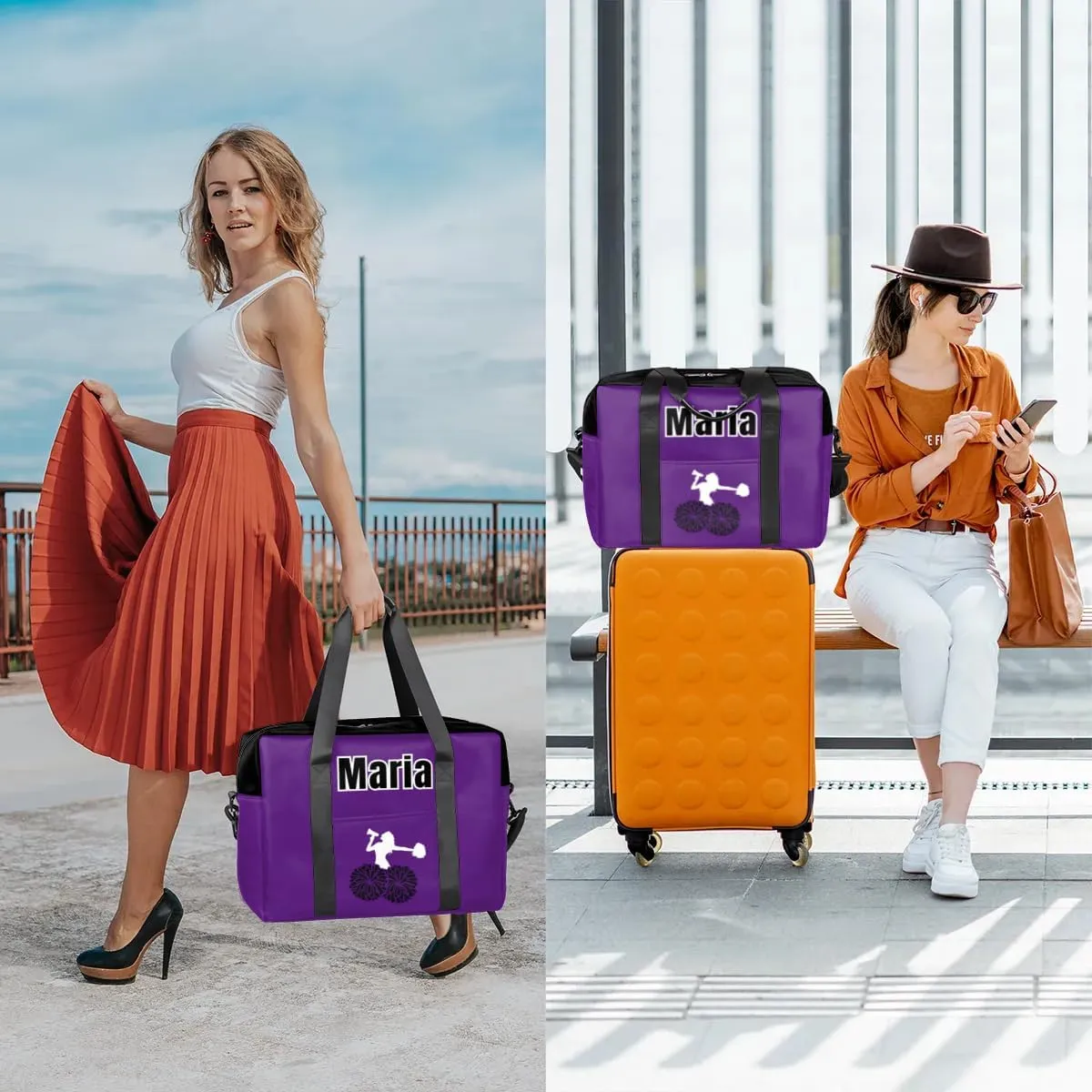 Personalized Travel Duffel Bag with Name - Custom Letter Oxford Cloth Cheer Gym Bag ，Sport Bag Weekender Overnight Bag for Traveling for Women Men Gift for Festival