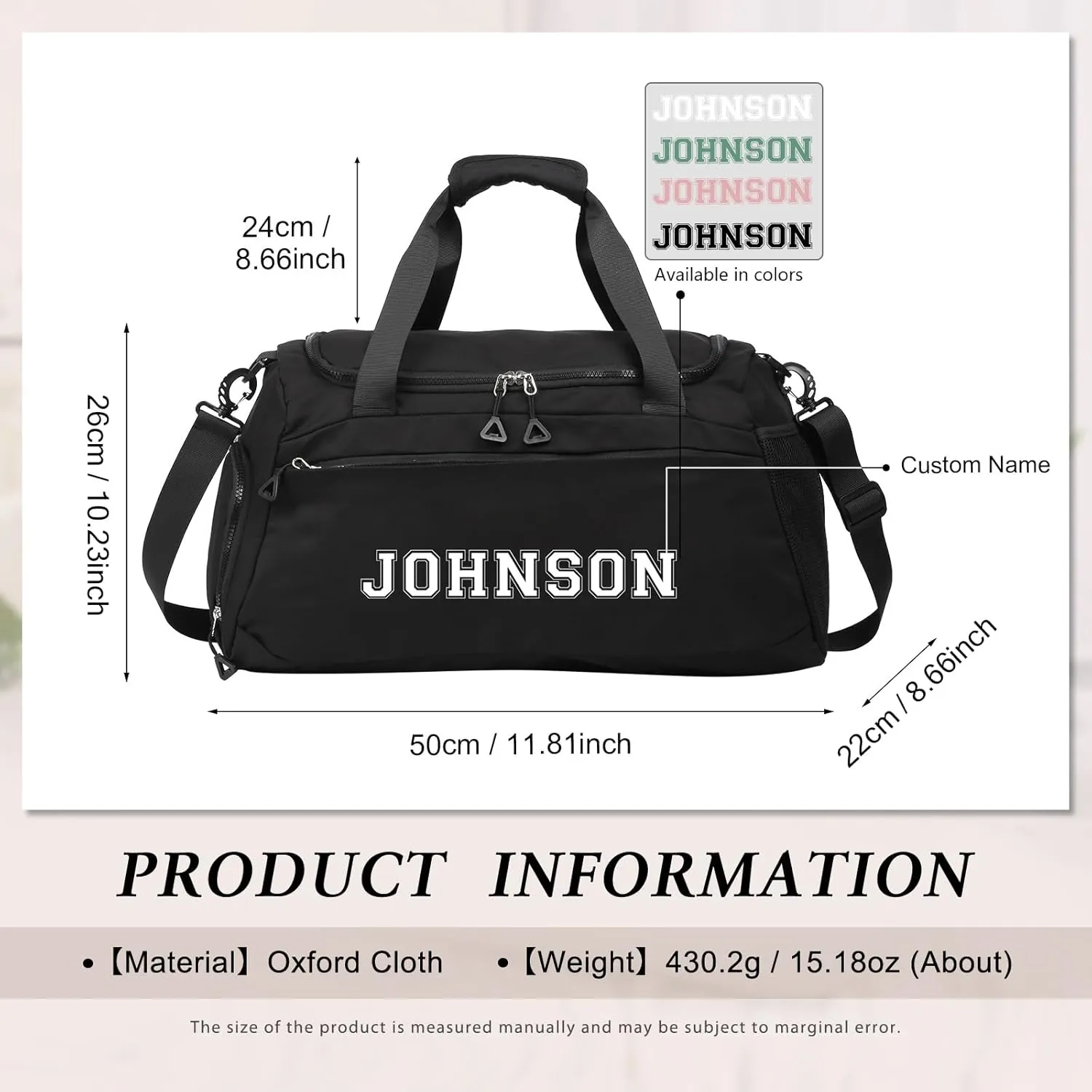 Personalized Travel Duffel Bag with Name - Oxford Cloth Gym Bag with Shoes and Wet Pockets Sport Bag Weekender Overnight Bag for Traveling for Women Men Compartment Gift for Christmas Groomsman Brides