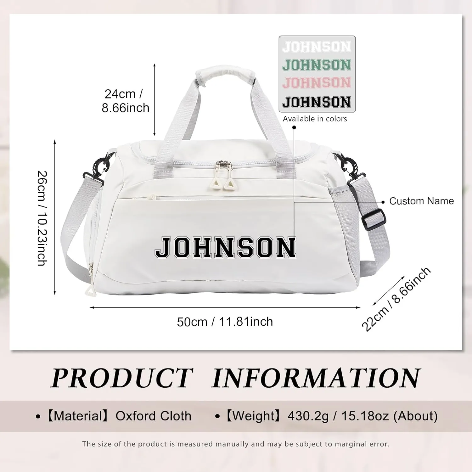 Personalized Travel Duffel Bag with Name - Oxford Cloth Gym Bag with Shoes and Wet Pockets Sport Bag Weekender Overnight Bag for Traveling for Women Men Compartment Gift for Christmas Groomsman Brides