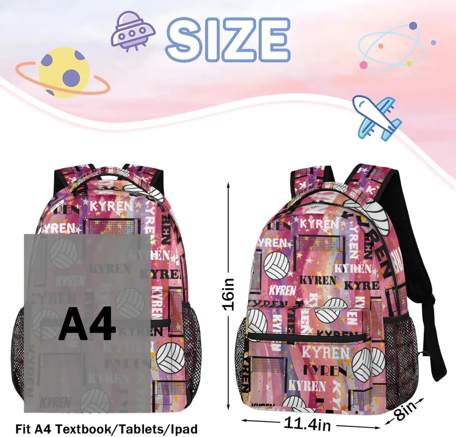 Personalized Volleyball Backpack with Name, Custom Sports Bag Backpack for Men Women, Laptop Daypack for Travel Camping Hiking, Abstract Striped