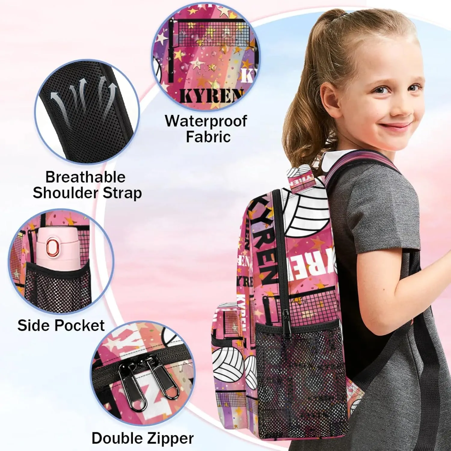 Personalized Volleyball Backpack with Name, Custom Sports Bag Backpack for Men Women, Laptop Daypack for Travel Camping Hiking, Abstract Striped