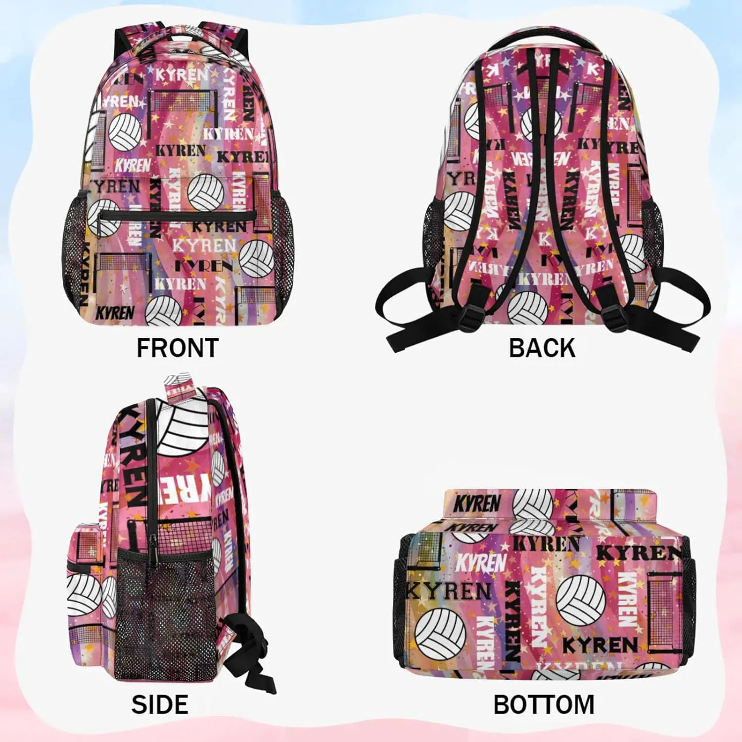 Personalized Volleyball Backpack with Name, Custom Sports Bag Backpack for Men Women, Laptop Daypack for Travel Camping Hiking, Abstract Striped